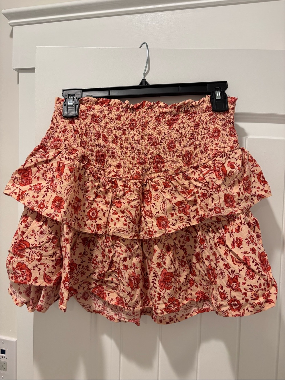 Japna Cream Mini Skirt with Red Floral Print